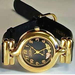 Le Beau 12K Black Hills Gold Leaves Diamond Quartź Women's Watch Leather Band